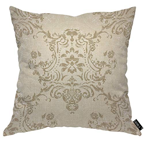 Ekobla Damask Floral Throw Pillow Cover Vintage Victorian Renaissance Retro Romantic Elegant Royal Cozy Square Cushion Case For Men Women Boys Girls Room Home Decor Cotton Linen 18X18 Inch #TOP13