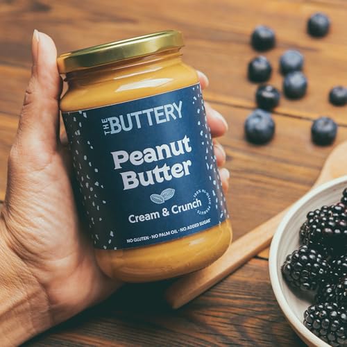 The Buttery – Erdnussbutter mit Stückchen | 100% gesunde Erdnüsse mit hohem Ölsäuregehalt | Ohne Palmöl| Ohne Zuckerzusatz| Proteinquelle| Geeignet für Veganer und Vegetarier. (350g, Cream & Crunch)