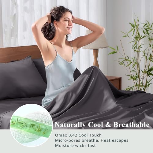 Image of Full Size Sheet Set, Viscose Bamboo Sheets for Bed Set 4pcs, 100% Viscose Derived from Bamboo, Hotel Luxury Silky & Cooling for Hot Sleepers, Deep Pocket Up to 17 inch, Grey