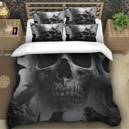 Housse de couette gothique crâne macabre 3D microfibre lit 260x220 cm - 5