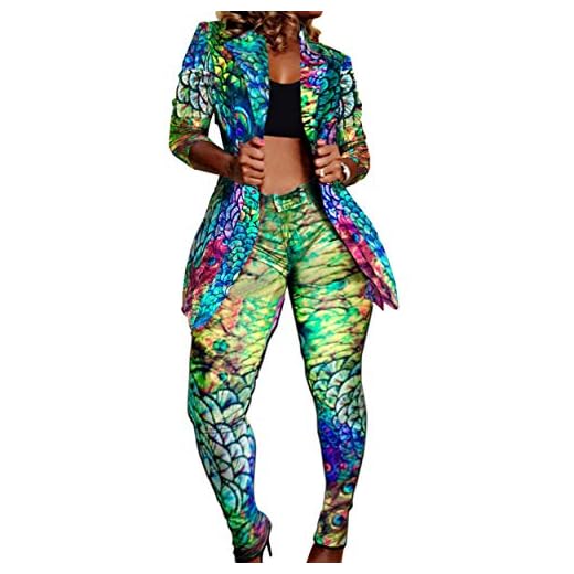 2 Piece Outfits for Women Animal Print Long Sleeve Blazer and Skinny Long Pants Set Clubwear