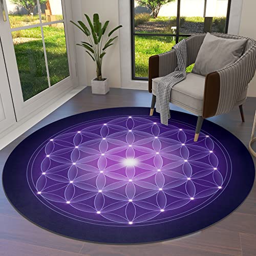 Round Area Rugs Baby Cushion 3 Ft, Modern Carpet Floor Cover Nursey Rugs For Kids Play Room/Living Room, Flower Of Life With Stars Sacred Geometry Ancient Print, Sturdy Soft Kitchen Mat Rugs #TOP4