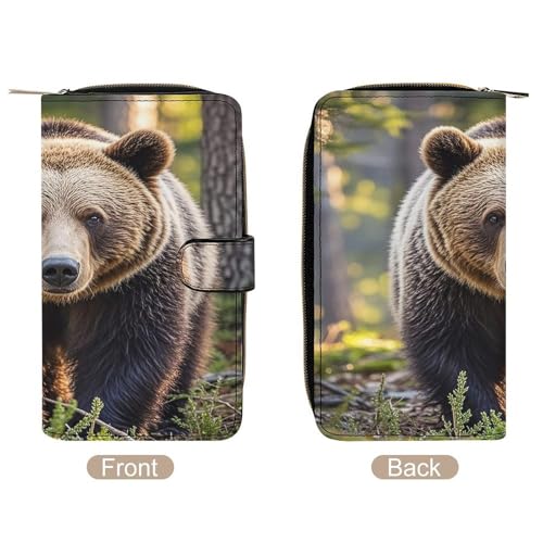 Bear Leather Wallet Long Checkbook Wallets Classic Bifold Ladies Clutch with ID Window3