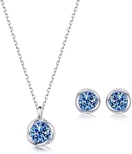 immobird Women's Jewellery Set in 925 Sterling Silver Necklace and Earrings with Swarovski Zirconia Pendant Gift for Women Silver/Rose Gold