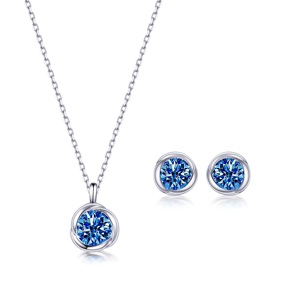 immobird Schmuckset Silber 925 Damen mit September Geburtsstein 5A blau Zirkonia Stein Kette und Ohrringe Set Geschenke Für Frauen Mama Frau Mädchen