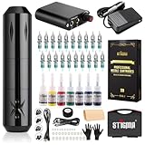 STIGMA Tattoo Kit Tattoo Gun Kit 20Pcs Cartridge Needles Power Supply 7 Color Inks Practice Skin Foot Petal with Tattoo Case STP29KITP162-1