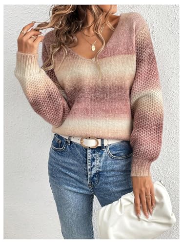 Image of GORGLITTER Women's Oversized Rainbow Colorful Sweater Cute Chunky Long Sleeve Fall Striped Knit Tops 2025 Dusty Purple Medium