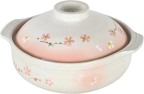 JapanBargain 4893, olla de arcilla para cocinar olla japonesa Donabe Hot Pot Cazuela de loza coreana con tapa, patrón Sakura, sirviendo 3-4 personas