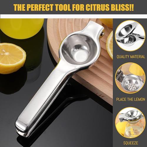 Image of Zureni Lemon Squeezer Stainless Steel Hand Press Citrus Juicer Manual Squeeze Heavy Duty Juice Extractor Dishwasher Safe Kitchen Tool for Nimbu Shikanji (Pack of 1)