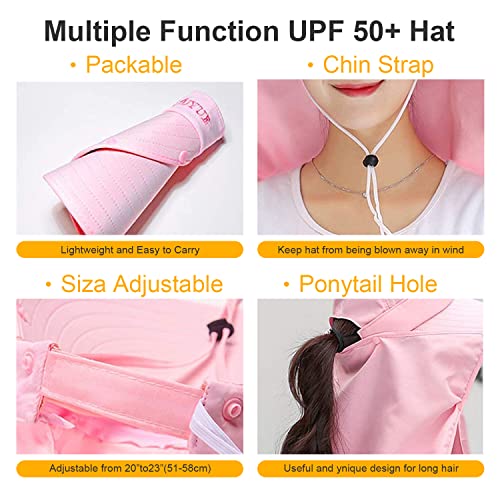 Image of Women Wide Brim Face Mask Sun Hat Detachable Neck Face Flap Ponytail UV Protection Visor Hat Garden Fishing Hiking