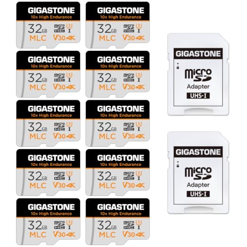 10 x wysoka wytrzymałość: GIGASTONE Industrial 32 GB 10-pak kart MLC Micro SD, nagrywanie wideo 4K, kamera bezpieczeństwa, kamera samochodowa, kompatybilna z monitoringiem 95 MB/s, U3 C10, z adapterem