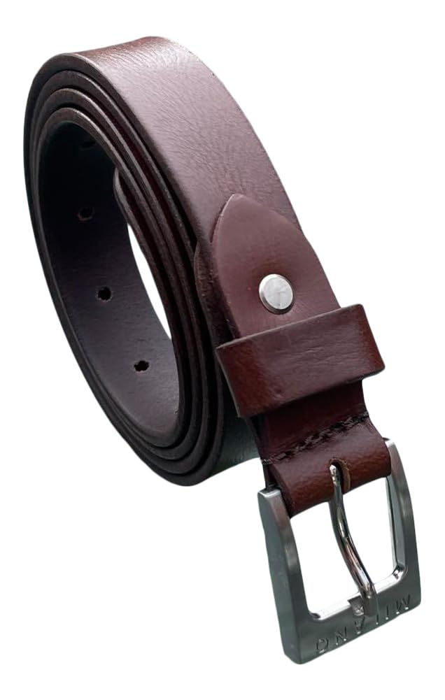 Premium Men's Leather Belt, Brown Full Grain Leather, 1 Inch Wide, Classic Buckle Design (XXL)