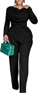 Women's Fall Jumpsuit Long Sleeve Jumpsuit Dressy Cowl Neck Asymmetrical...