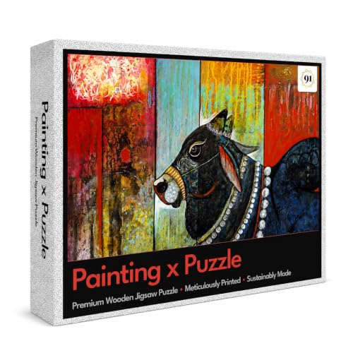 Image of Mystical Bull Nandi(नन्दि) 500 Pieces Premium Wooden Jigsaw Puzzle for Adults and Kids 12+ Years | Indian Artwork Puzzle with Unique Cuts for Gifting | Gifts for Adults Art Lovers