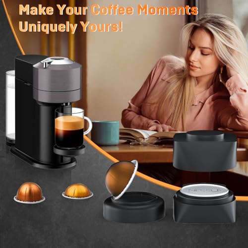 Image of NESSUS Refill Kit for Reusable Nespresso Vertuo Pods, Lid Quick Opener for Original Seal, 50PCS Aluminum Foil Lids, Tamp & Press Refillable Vertuo Capsules Holder and Brush