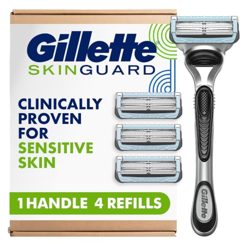 Image of Gillette SkinGuard Razors for Men, 1 Gillette Razor, 4 Razor Blade Refills, Designed for Men with Skin Irritation and Razor Bumps