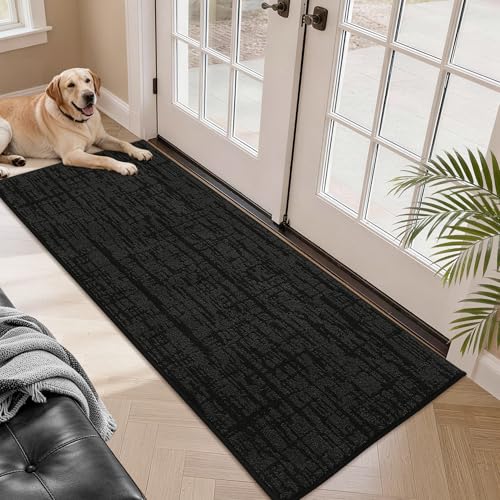 COSY HOMEER Door Mat 24" x 60" Non-Slip Washable Entryway Rug,Dirt Trapper Door Mat Indoor Entrance,Stain Resistant Absorbent Welcome Mats for Front Back Doormats and Wet Shoes,Black Black 2