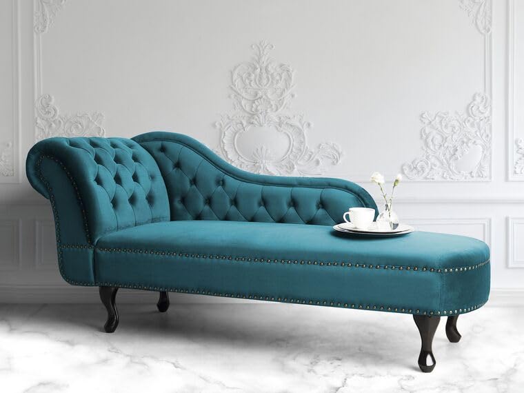 Image of Velvet Modern Chesterfield Chaise Lounge Couch 166 X 63 X 76 for Your Loving Space (Teal, Left Arm)