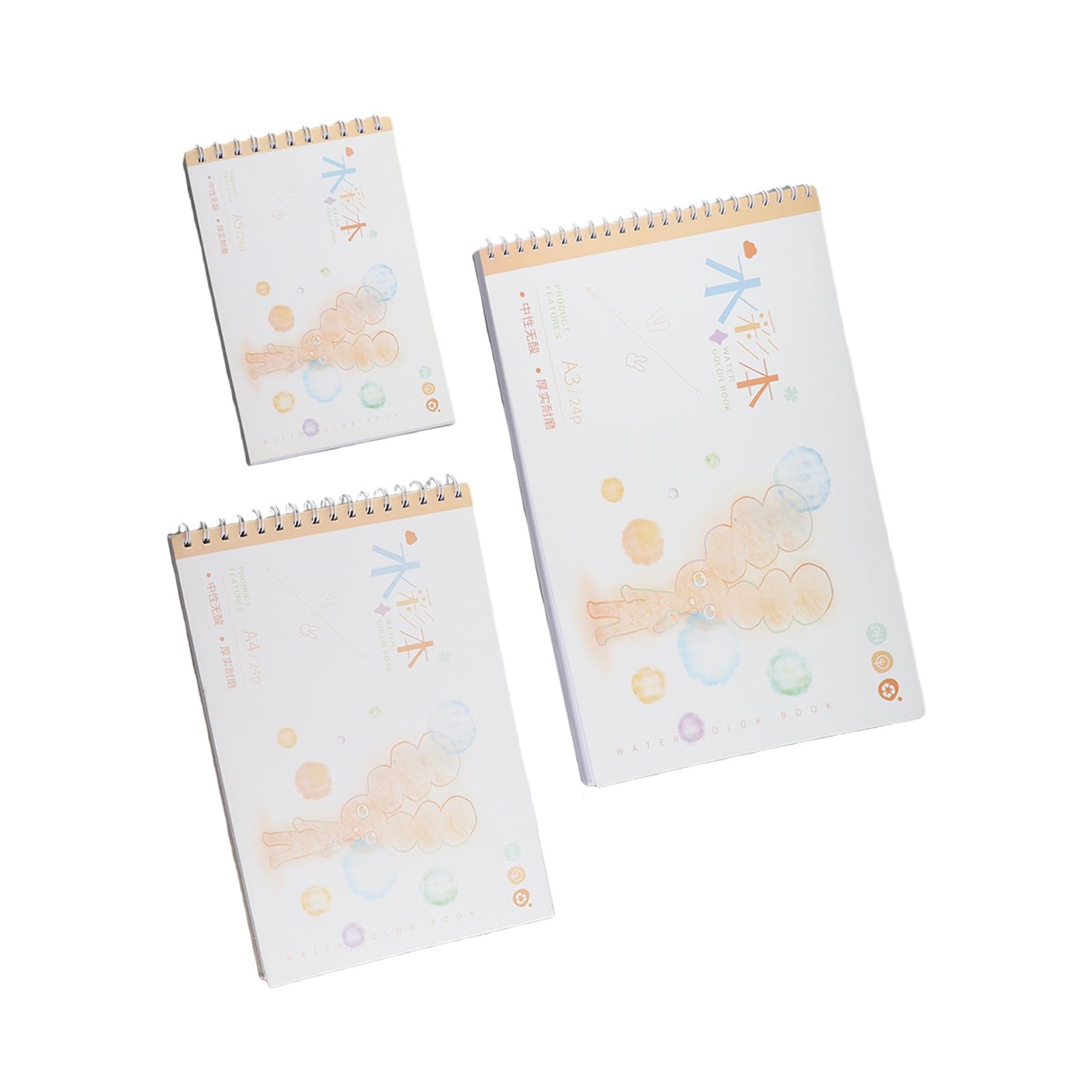 Blocs d'aquarelle gratuits de 180 g avec 24 pages, paquet de 3 pour artistes et formats A3, A4, A5
