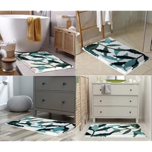 Roseate Leaves Super Soft Anti Skid (40x60 cm) Microfiber 2000 GSM Bath Mat Super Absorbent Mats for Bathroom/Bedroom/Kitchen/Door Mat/Floor Mat (White & Green) Pack of 1