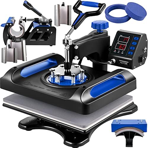 VEVOR Heat Press Machine 8 in 1 Combo - 15x15 Tshirt Press Machine with Tumbler Press, 360° Swing Away Digital Multifunction Heat Transfer Sublimation for Printing T Shirts Mug Hat Plate Cap, Blue