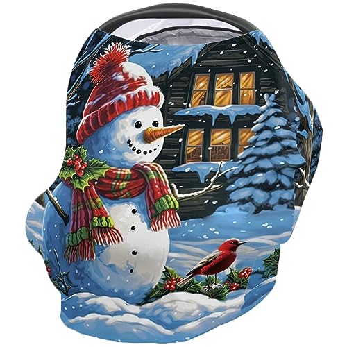 Nursing Cover for Breastfeeding Scarf, Snowman Christmas Snowy Baby Car Covers Super Soft Multi Use for Canopy Shopping Cart Cover Blanket Stroller Cover