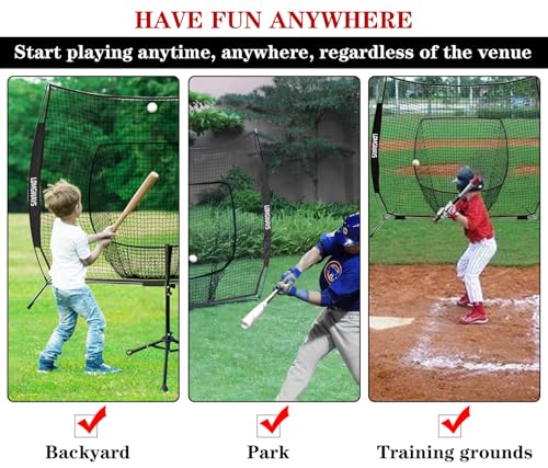 image for LOMGWAYS 8x8 Ft Baseball & Softball Practice Net with Steel Frame for 