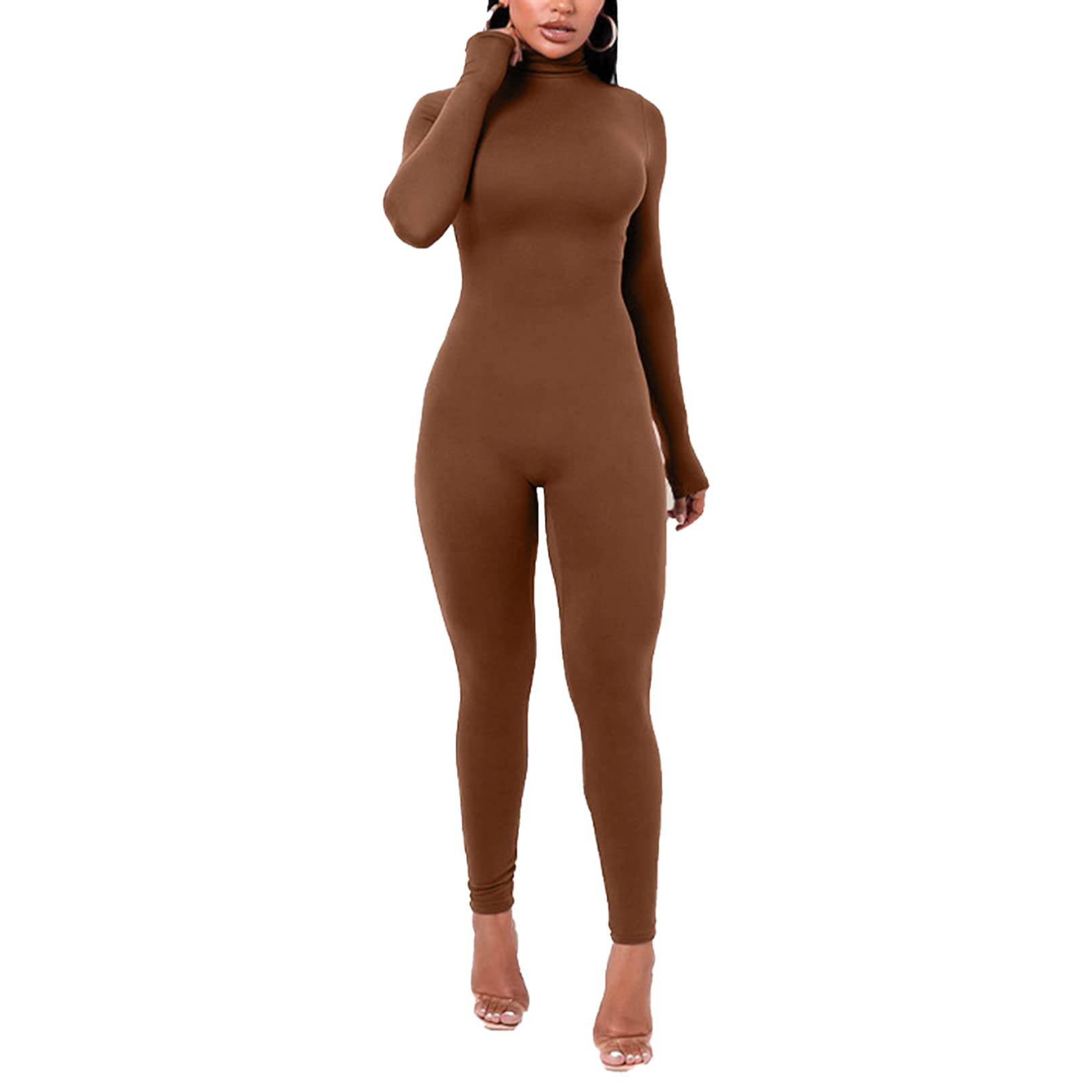 YiZYiF Mono Elástico para Mujer de Una Pieza Maillot con Manga Larga Mono Deportivo de Color Liso para Yoga Gimnasia Leotardo de Moda S-XL