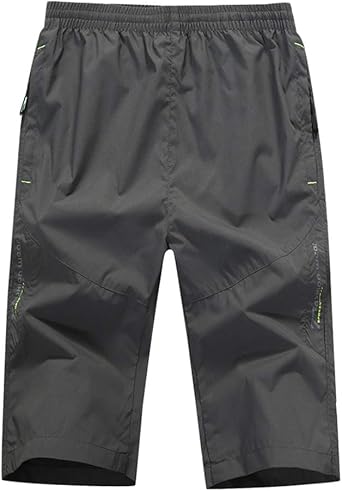 sandbank Mens Outdoor Capri Pants Quick Dry Hiking 3/4 Below Knee Shorts with Zipper Pockets