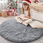 Homaxy Fluffy Shaggy Rugs Living Room, Large Anti Slip Carpet, Machine Washable Soft Thick Pile Bedside Rug for Kids Bedroom, Nursery - Grey, Round 160 cm