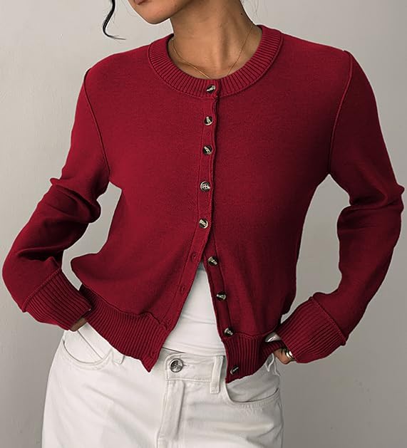 Sweetmoon Cropped Cardigan Sweaters for Women Lightweight, Knit Wool Button Up Cardigan, Fall Sweaters for Women Trendy - Image 5