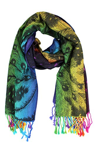 PASKMLNA Rainbow Pashmina Colorful Silky Tropical Colorful Exotic Pashmina Wrap Shawl Scarf