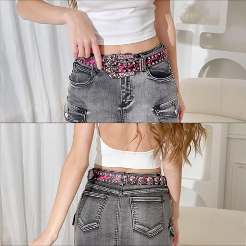 Rhinestone Skull Belt Skull Studded Belt Men Women Bling Punk Belts Y2k Rhinestone Western Cowgirl Belts3