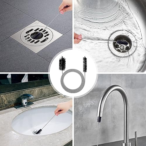 Doppelkopf Flexible Reinigungsbürste, 155cm Multifunktionale Weiche Reinigungsbürste, Schlauchbürste aus Edelstahl für Rohre mit Schmalem Abflussloch