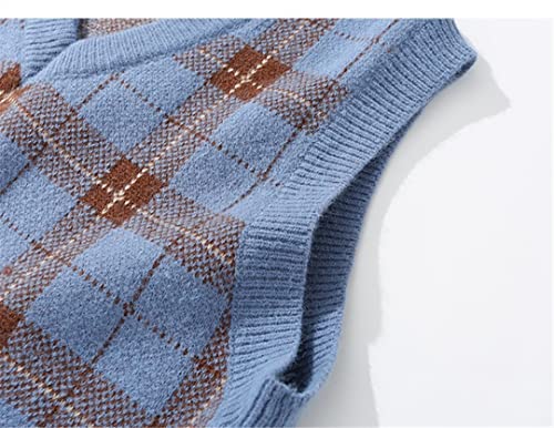 Autumn Streetwear Men Knitted Waistcoat Sweater Vest Vintage Lattice Sleeveless Vest2