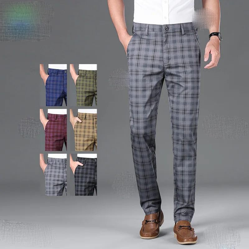 Plaid Pants Men Classic Business Cotton Casual Full Length Formal Long Trousers Male2