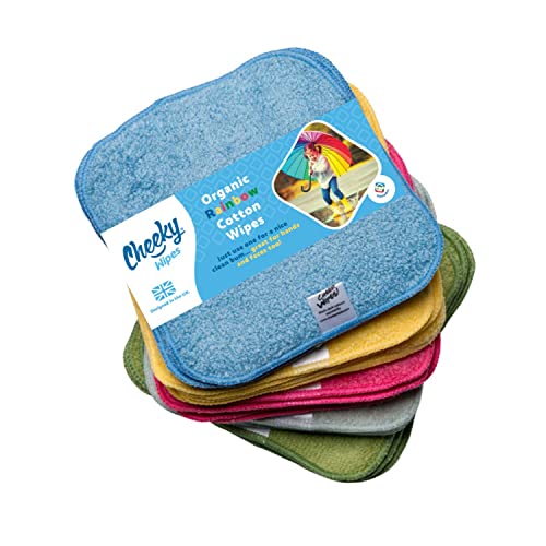 Cheeky Wipes - Lot de 25 lingettes en coton épais bio de qualité supérieure - 15 x 15 cm - Lingettes en éponge réutilisables, extra douces et parfaites pour nettoyer les mains et le visage de bébé Cover