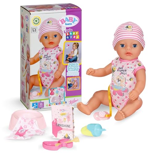 BABY born Lena (Little Baby Girl) 36cm, Babypuppe mit 7 Funktionen für Kleinkinder ab 1 Jahr, funktioniert ohne Batterie, 36 cm große Puppe, 834596 Zapf Creation, Rosa