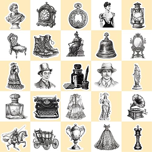 Black and White Retro Stickers for Laptop (50 PCS),Gift for Children Teens Adults Girl Boys,Waterproof Stickers for Water Bottle,Retro Vinyl Stickers for Scrapbook,Skateboard,Bike,Phone,Dairy - Image 2