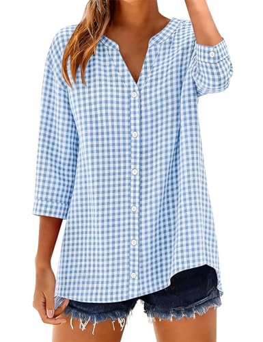 LOMON Cotton 3/4 Sleeve Button Down Shirts for Women...