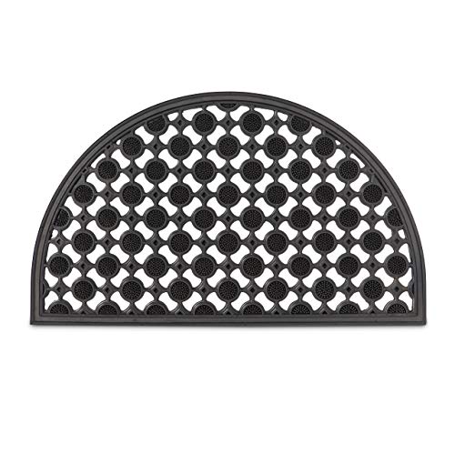 Relaxdays Paillasson 75x45 cm tapis de sol antidérapant caoutchouc grille demi-rond résistant pluie neige balcon terrasse jardin deli-lune, noir