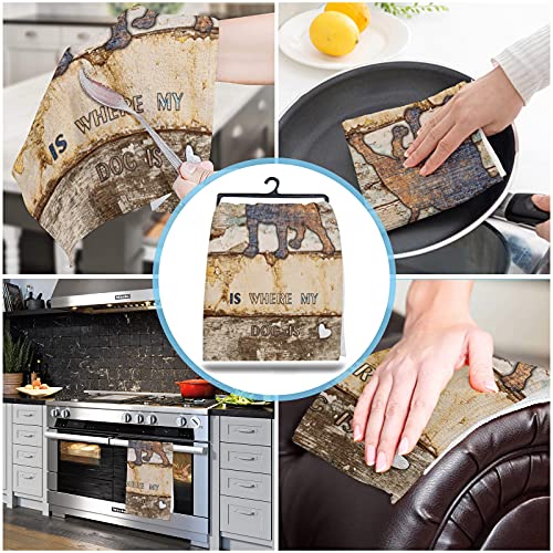 Beisseid Kitchen Dish Towels, Pitbull Dog Dish Cloth Fingertip Bath Towels Cloth Home Wood Grain Hand Drying Soft Cotton Tea Towel, 18X28In #TOP3