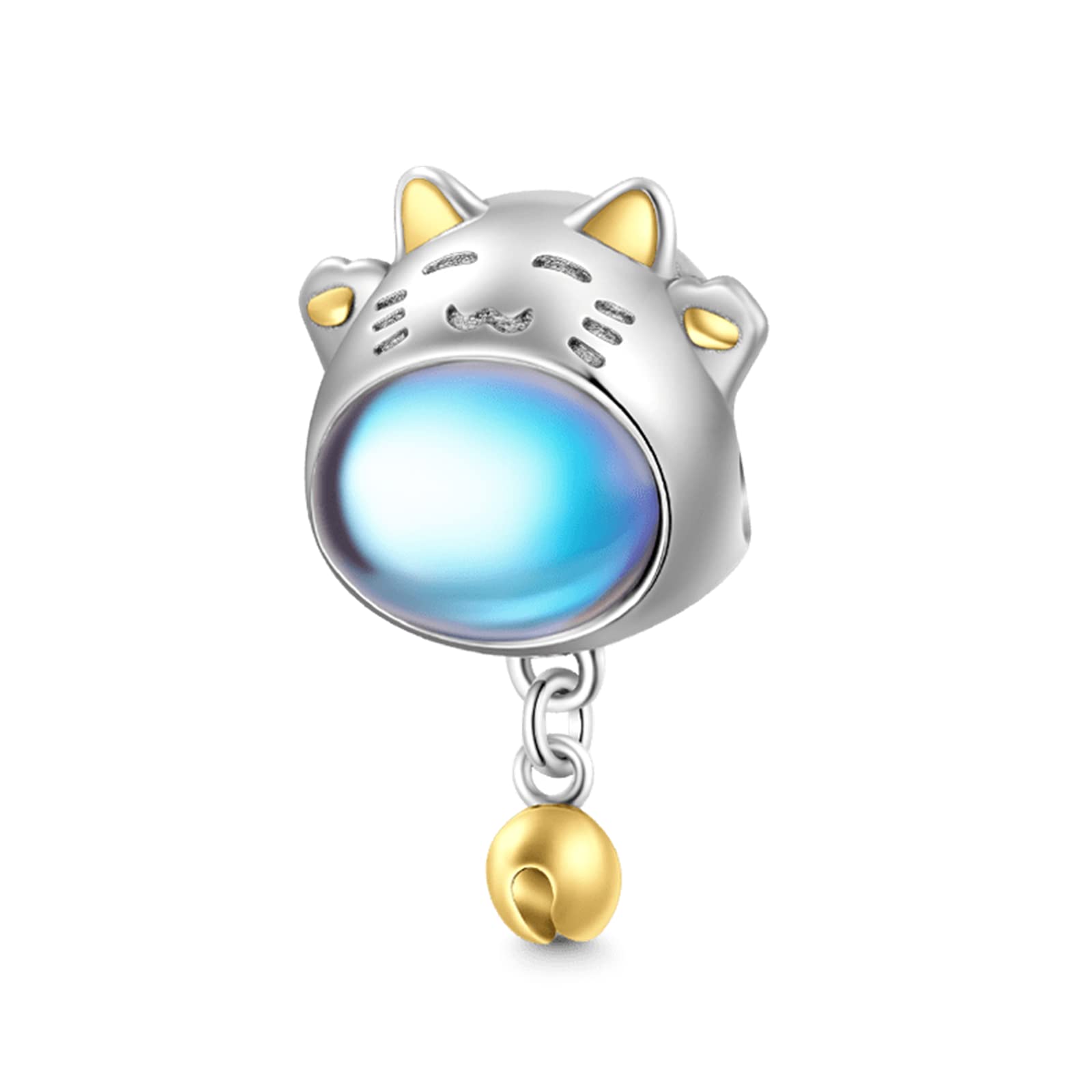 GNOCE Branello di Fascino Gatto Fortunato con Campana Argento 925 Perline Pendenti e Ciondoli per Braccialetti Gioielli Regalo per Le Donne Fit Bracciali A Catena Del Serpente/Collana (Lucky Cat)