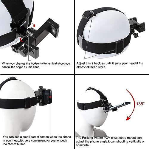 Support de tête de smartphone PellKing fixation bandeau POV Vlog pour iPhone et caméra Hero - 5