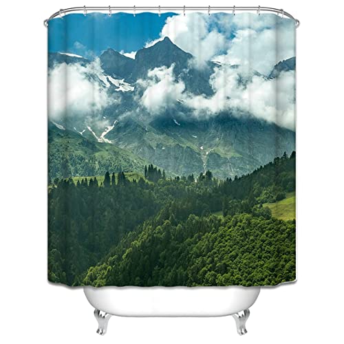 Rideau de douche vert 165x180cm en polyester imperméable avec anneaux inclus