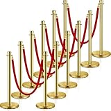 Wesiti 12 Pcs Stainless Steel Stanchion Post Queue, 5ft Red Velvet Rope Red Carpet Ropes and Poles Stanchions and Velvet Ropes Gold Stanchions with Red Rope Crowd Control Barriers for Party Supplies
