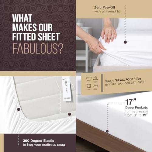 Image of TEXAS LINEN CO. 100% Egyptian Cotton Sheets King Size - 2000 Series Luxury King Bed Sheet Set, Silky Soft Cooling Sateen Weave, 17 inch Extra Deep Pocket Hotel Collection Sheets (4 Pc, White)