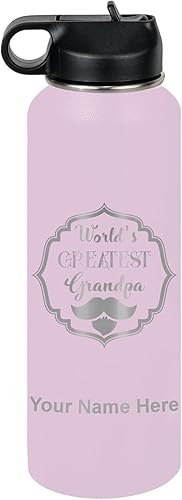 Miniatura 68 de LaserGram Botella de agua con tapa abatible de doble pared de 32 onzas con pajilla, grabado personalizado incluido (negro) Negro -,verde (camo