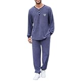 Mens Henley Collar Pajama Set Long Sleeve Pajamas for Men loungewear Casual Sleepwear Pjs Set