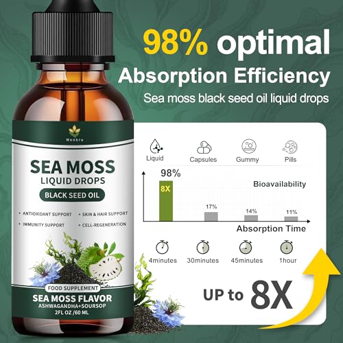Irish sea Moss Drops,Organic sea Moss Gel,with seamoss Black Seed Oil ashwagandha Burdock Root,Multimineral Seamoss Supplement Support Antioxidant, Immune, Gut Health, Non-GMO - 2 Fl Oz - Image 6